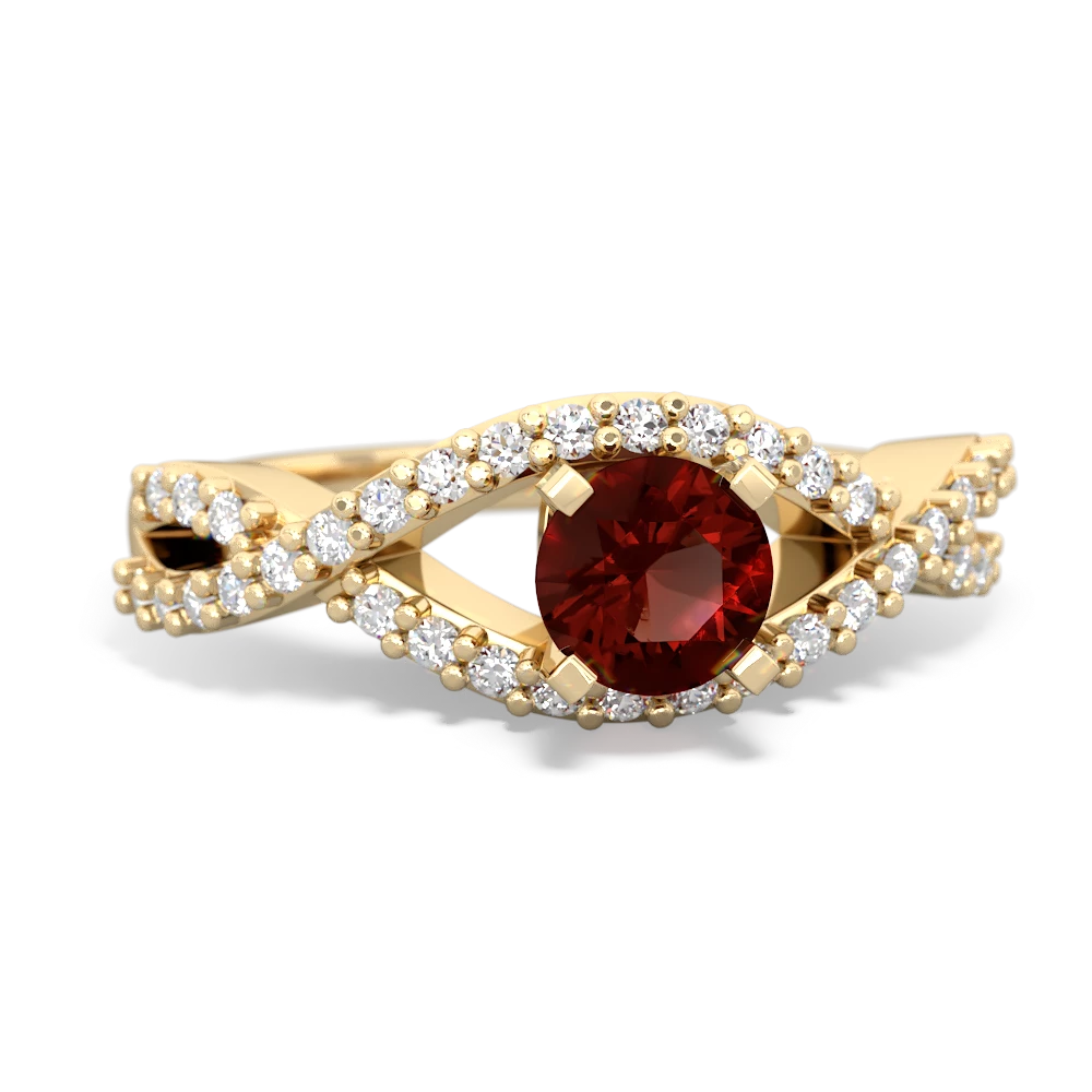 Garnet Diamond Twist 5Mm Round Engagment  14K Yellow Gold ring R26405RD