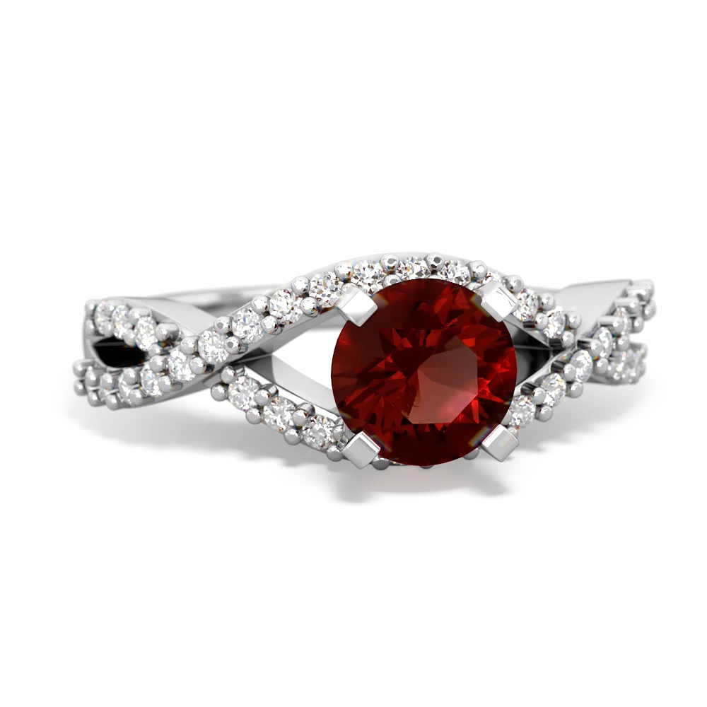 Garnet Diamond Twist 6Mm Round Engagment  14K White Gold ring R26406RD