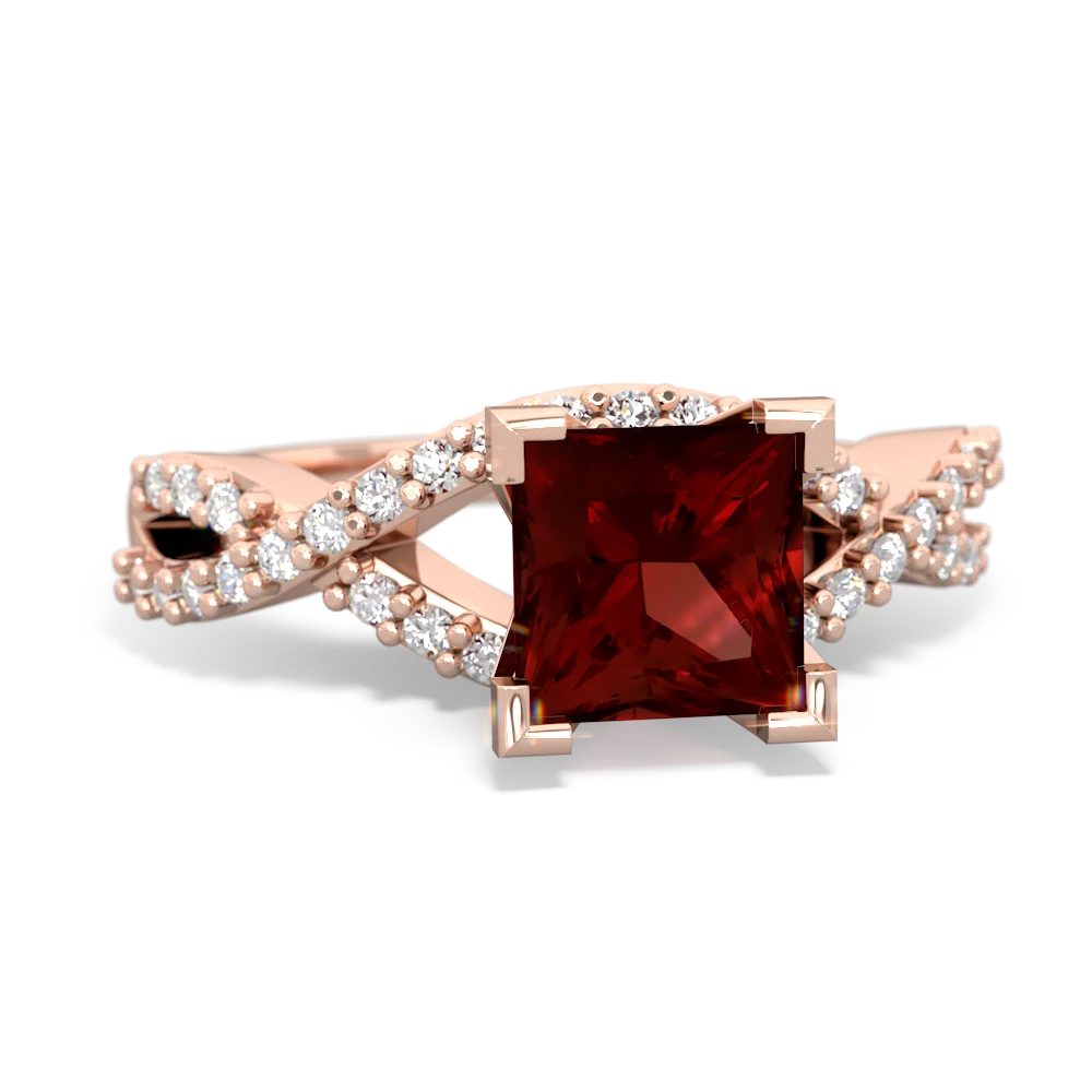 Garnet Diamond Twist 6Mm Princess Engagment  14K Rose Gold ring R26406SQ