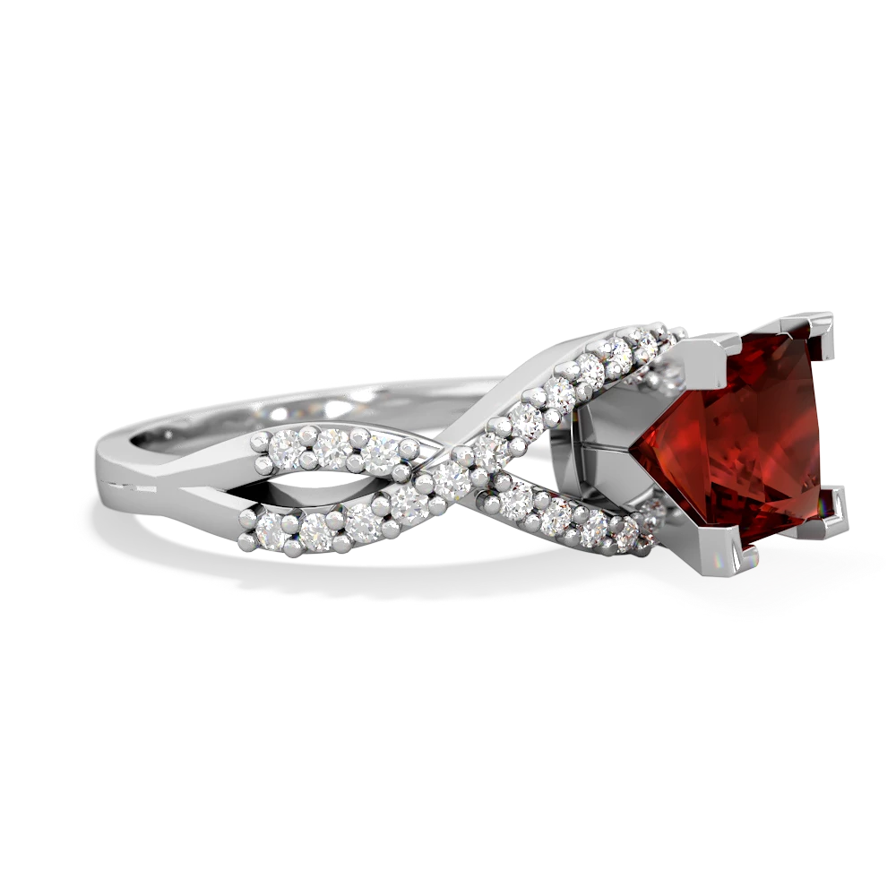 Garnet Diamond Twist 6Mm Princess Engagment  14K White Gold ring R26406SQ