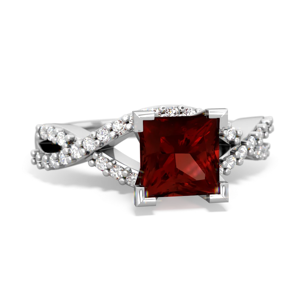 Garnet Diamond Twist 6Mm Princess Engagment  14K White Gold ring R26406SQ