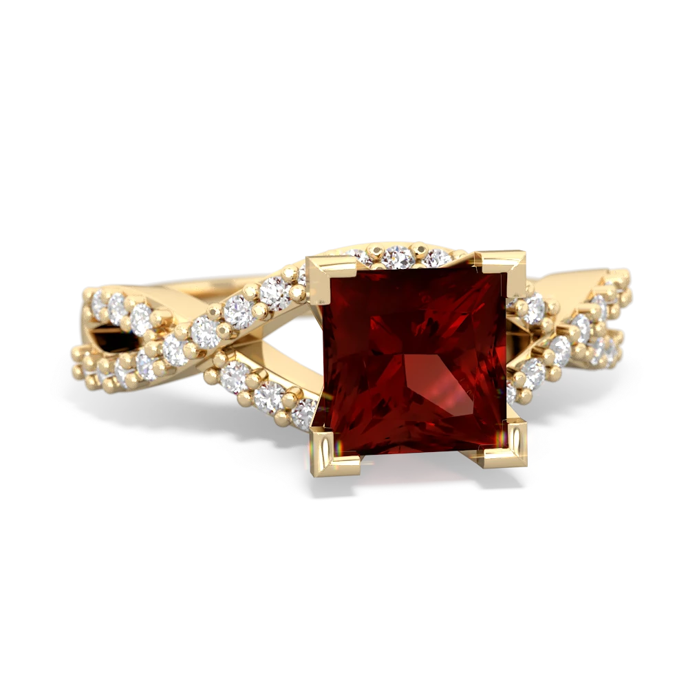 Garnet Diamond Twist 6Mm Princess Engagment  14K Yellow Gold ring R26406SQ