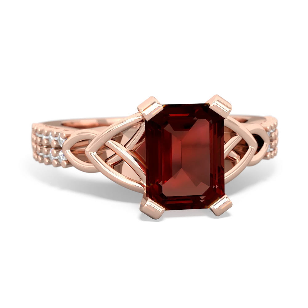 Garnet Celtic Knot 8X6 Emerald-Cut Engagement 14K Rose Gold ring R26448EM