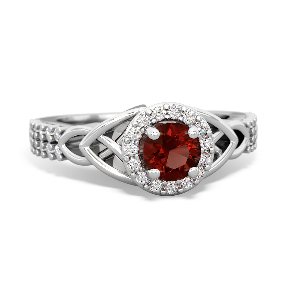 Garnet Celtic Knot Halo 14K White Gold ring R26445RH