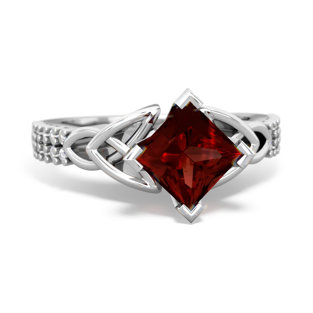 Garnet Celtic Knot 6Mm Princess Engagement 14K White Gold ring R26446SQ