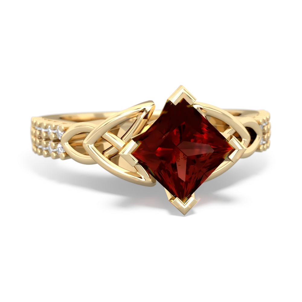 Garnet Celtic Knot 6Mm Princess Engagement 14K Yellow Gold ring R26446SQ