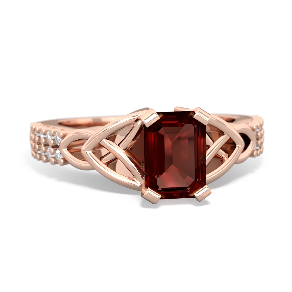 Garnet Celtic Knot 7X5 Emerald-Cut Engagement 14K Rose Gold ring R26447EM