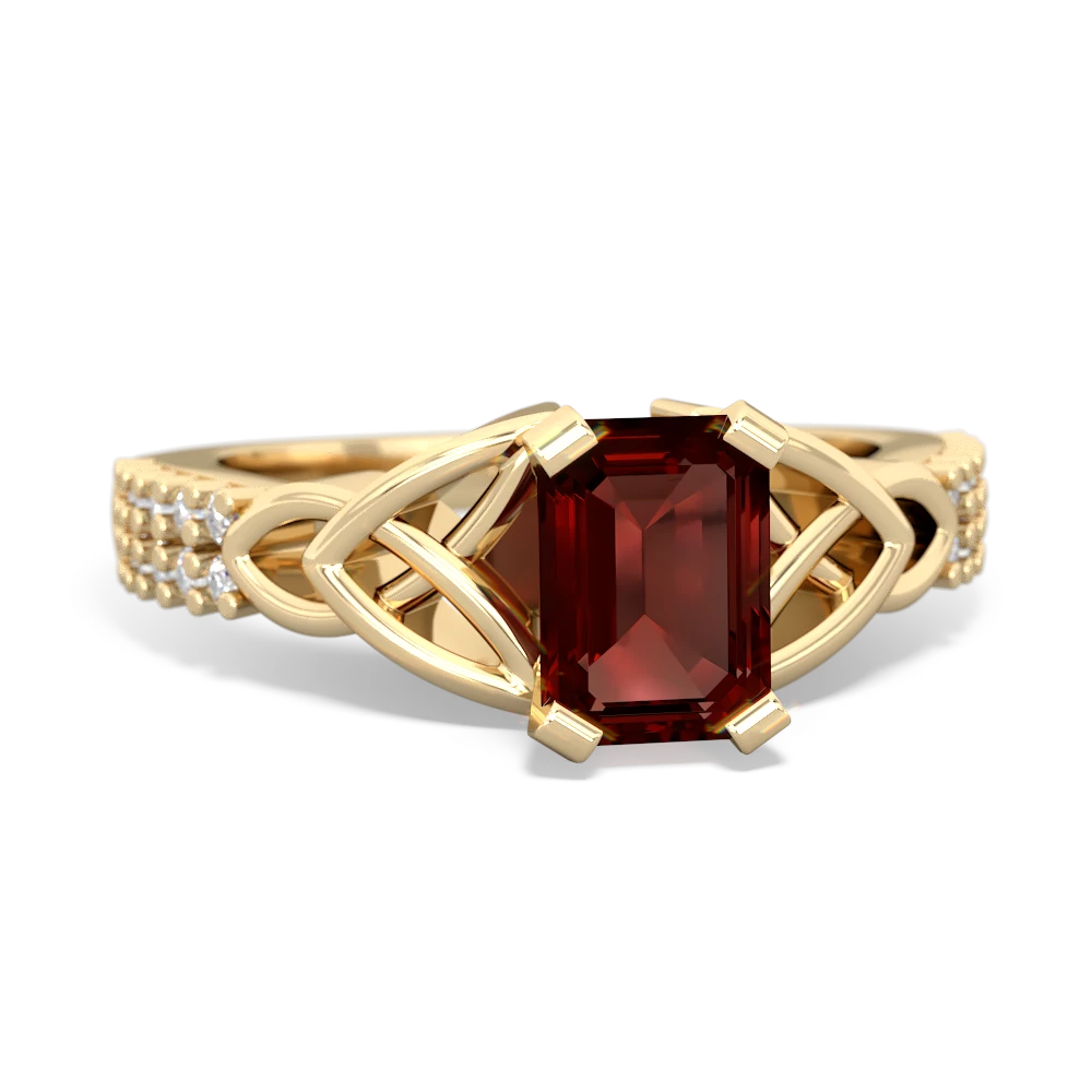 Garnet Celtic Knot 7X5 Emerald-Cut Engagement 14K Yellow Gold ring R26447EM