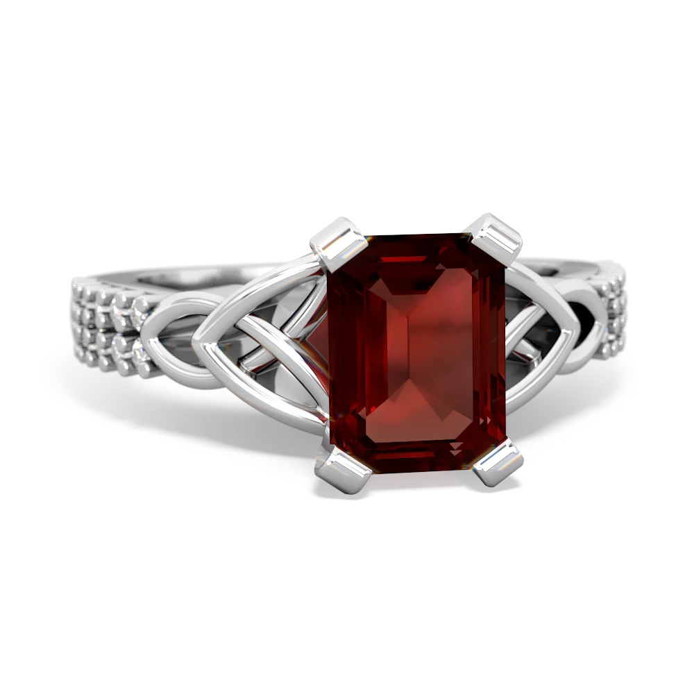 Garnet Celtic Knot 8X6 Emerald-Cut Engagement 14K White Gold ring R26448EM
