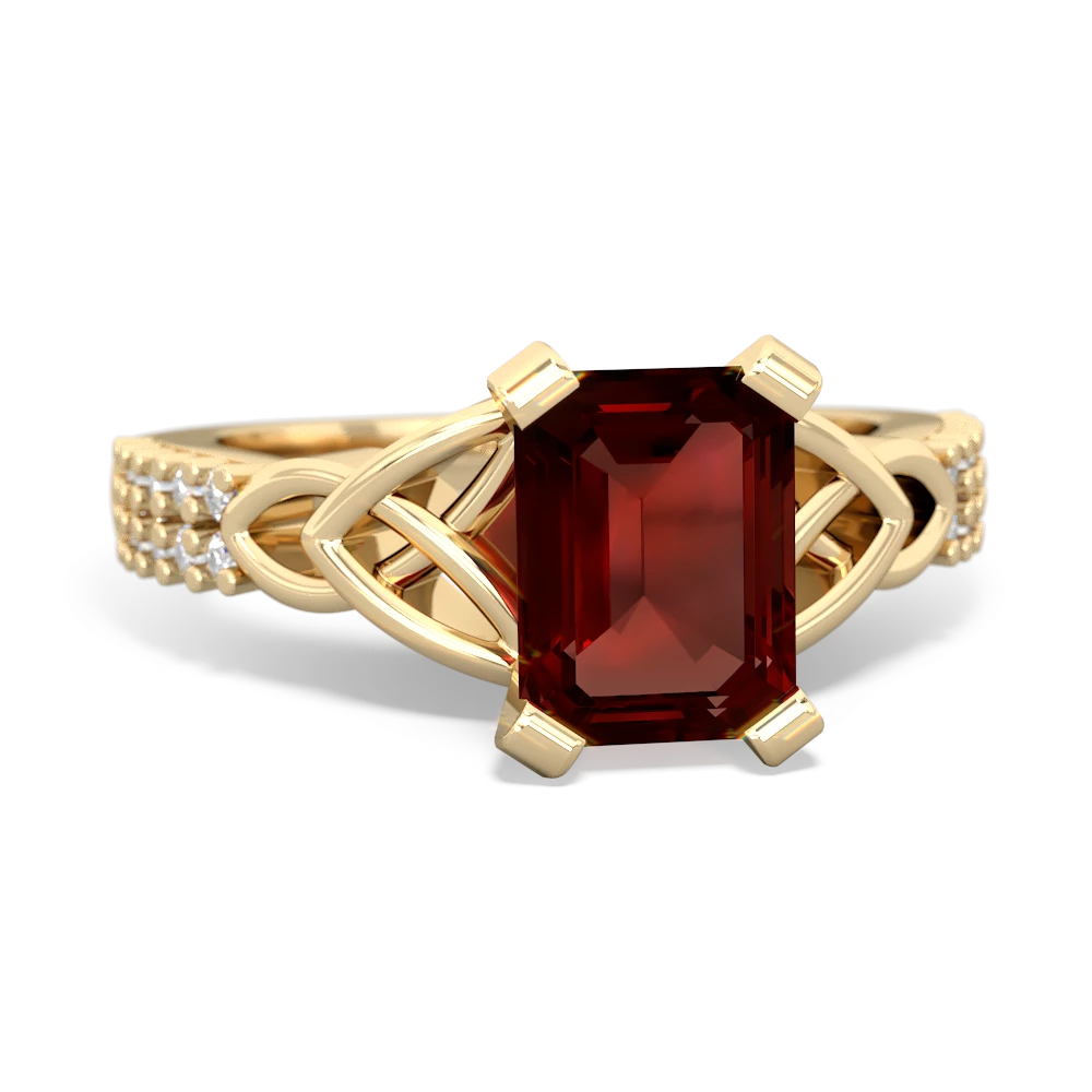 Garnet Celtic Knot 8X6 Emerald-Cut Engagement 14K Yellow Gold ring R26448EM