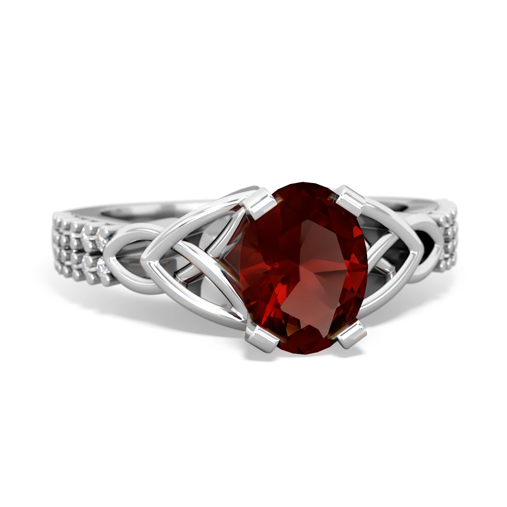 Garnet Celtic Knot 8X6 Oval Engagement 14K White Gold ring R26448VL