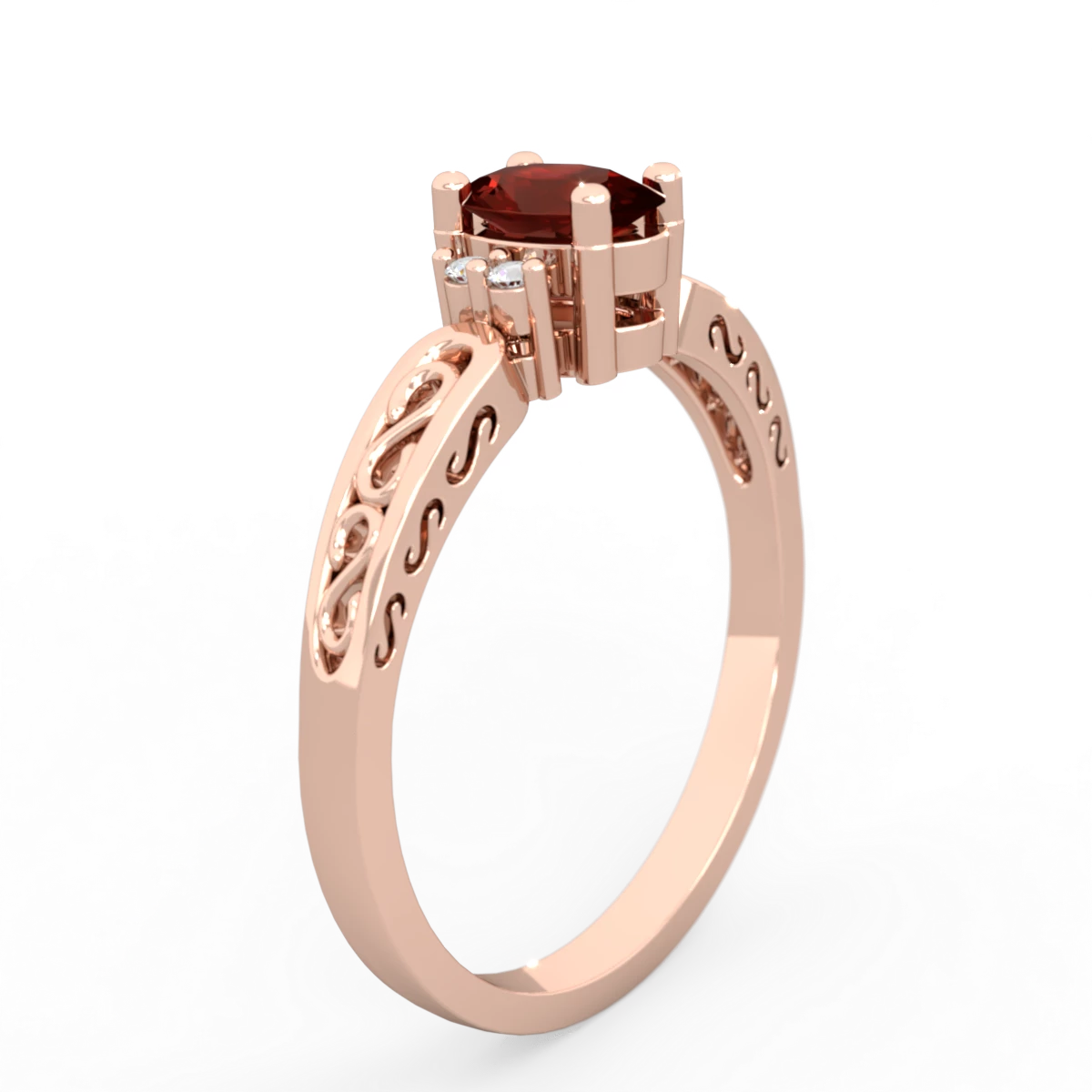 Garnet Filligree Scroll Oval 14K Rose Gold ring R0812