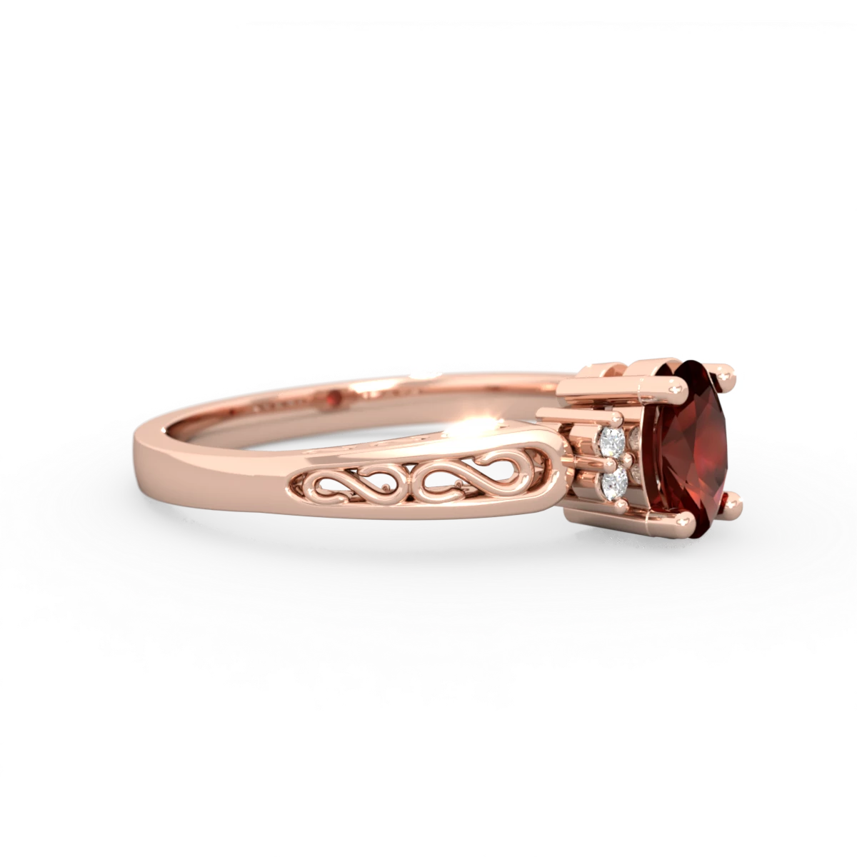 Garnet Filligree Scroll Oval 14K Rose Gold ring R0812