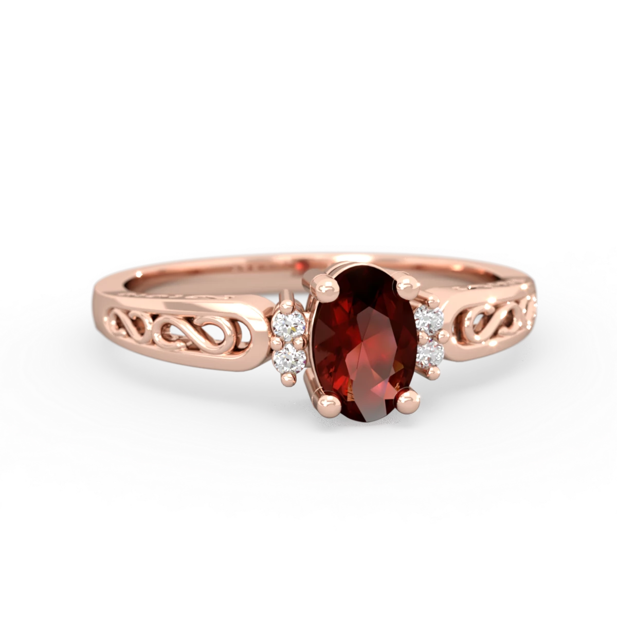 Garnet Filligree Scroll Oval 14K Rose Gold ring R0812