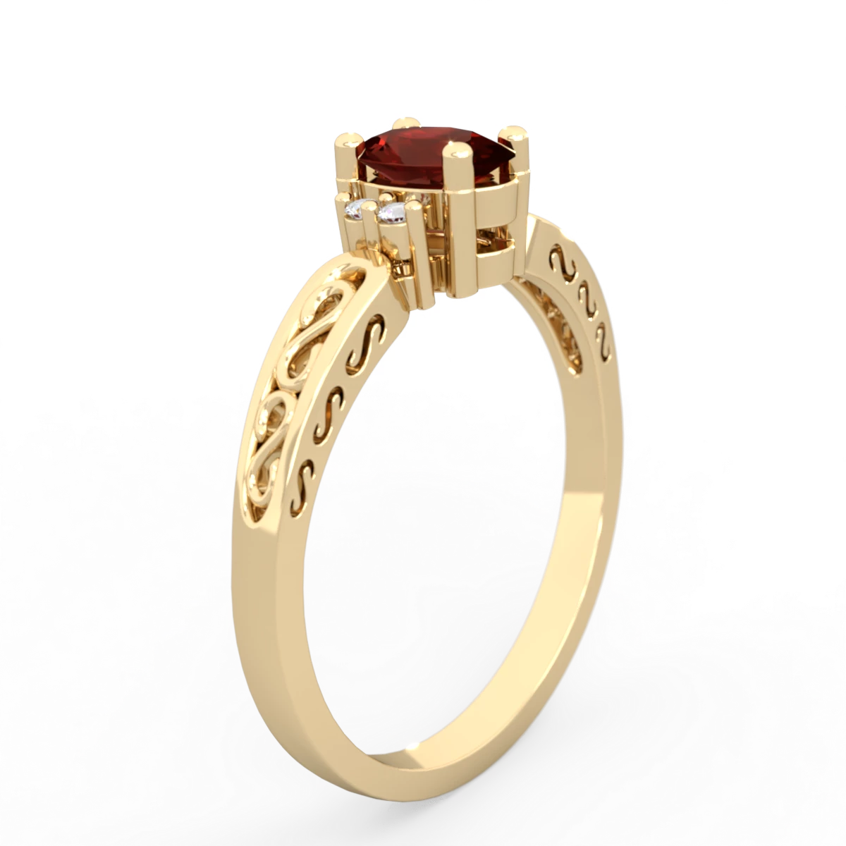 Garnet Filligree Scroll Oval 14K Yellow Gold ring R0812