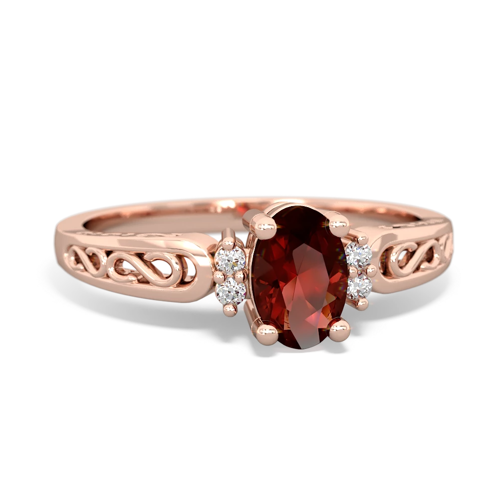 Garnet Filligree Scroll Oval 14K Rose Gold ring R0812