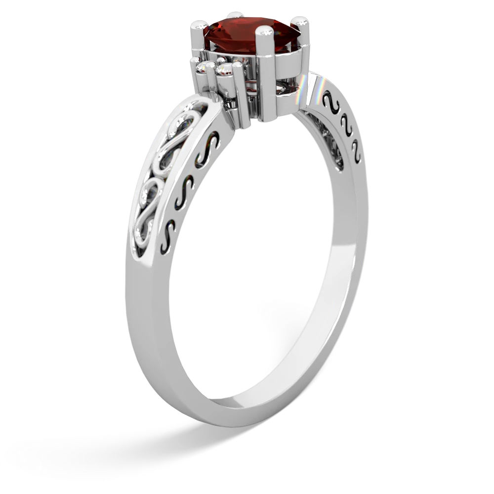 Garnet Filligree Scroll Oval 14K White Gold ring R0812