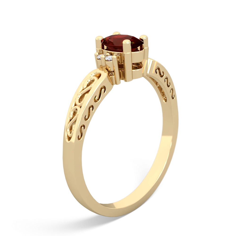 Garnet Filligree Scroll Oval 14K Yellow Gold ring R0812