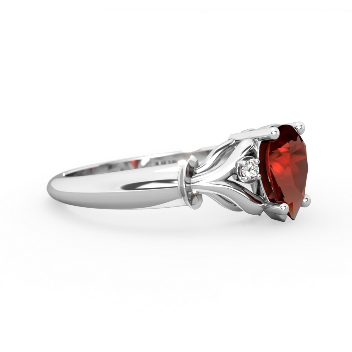Garnet Precious Pear 14K White Gold ring R0826