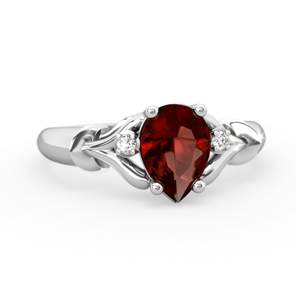 Garnet Precious Pear 14K White Gold ring R0826