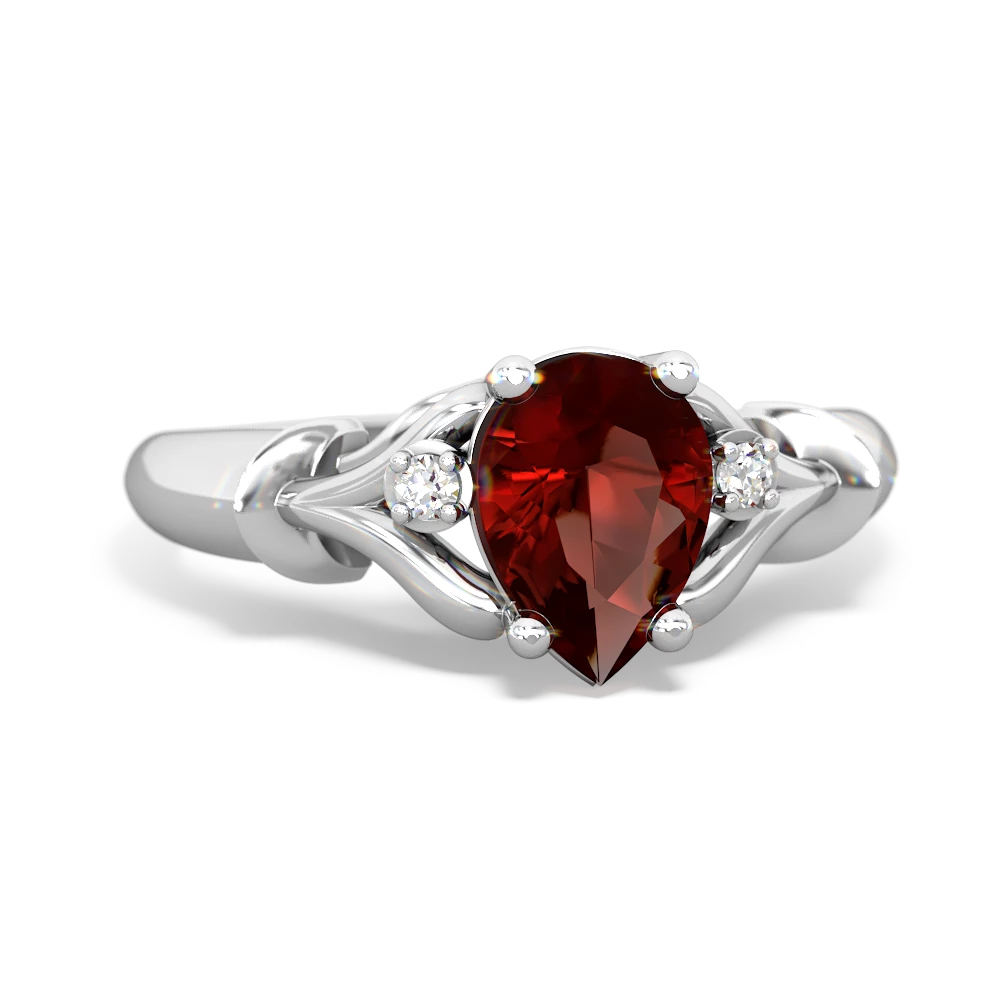 Garnet Precious Pear 14K White Gold ring R0826