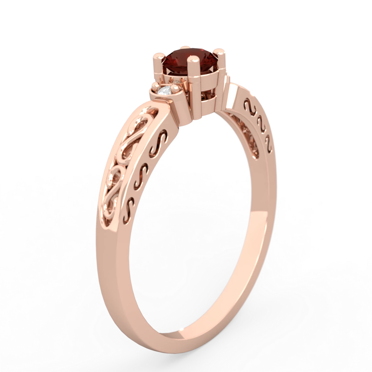 Garnet Filligree Scroll Round 14K Rose Gold ring R0829
