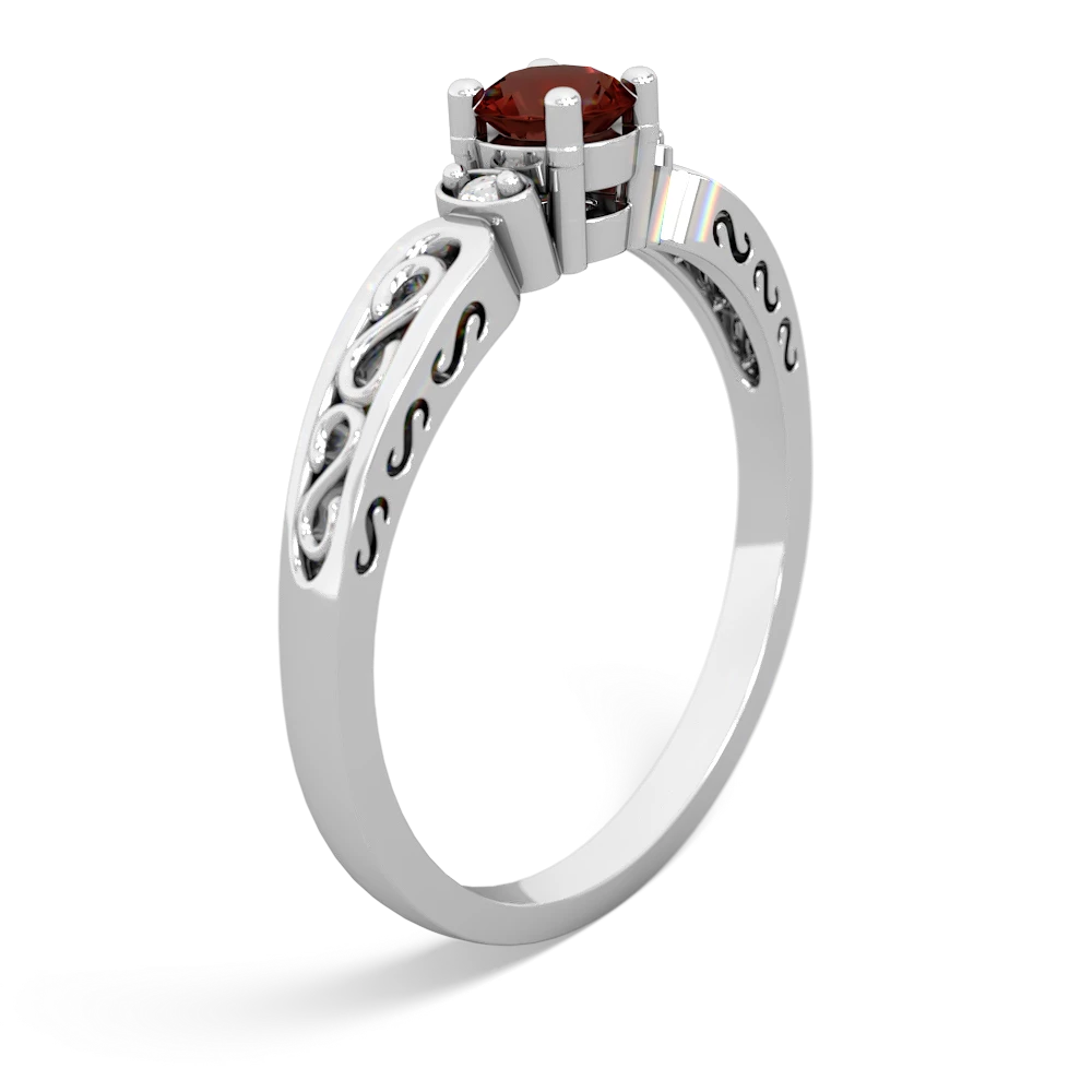 Garnet Filligree Scroll Round 14K White Gold ring R0829