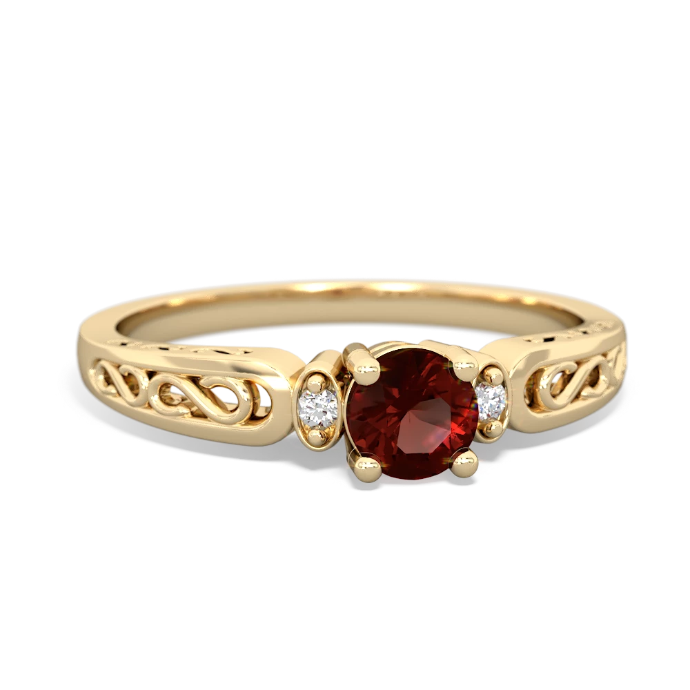 Garnet Filligree Scroll Round 14K Yellow Gold ring R0829