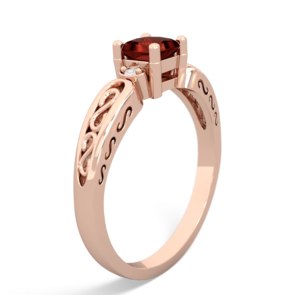 Garnet Filligree Scroll Square 14K Rose Gold ring R2430