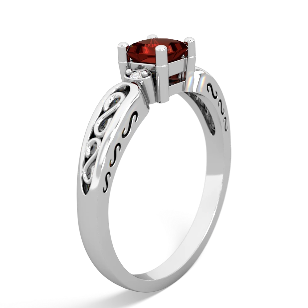 Garnet Filligree Scroll Square 14K White Gold ring R2430