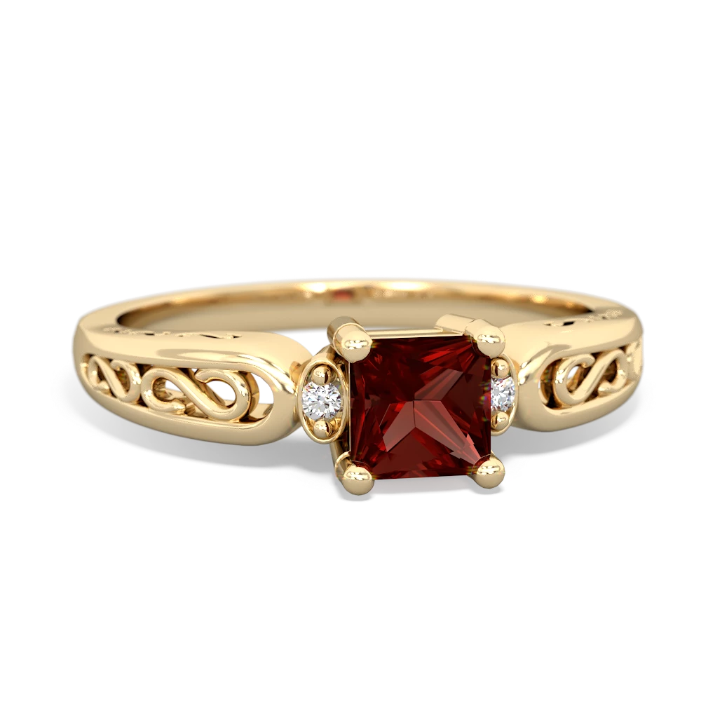 Garnet Filligree Scroll Square 14K Yellow Gold ring R2430