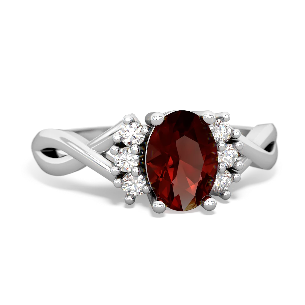 Garnet Victorian Twist 14K White Gold ring R2497