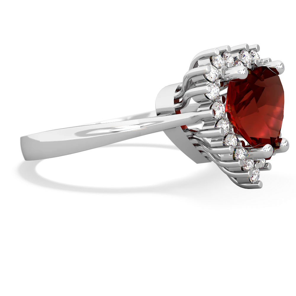 Garnet Sparkling Halo Heart 14K White Gold ring R0391