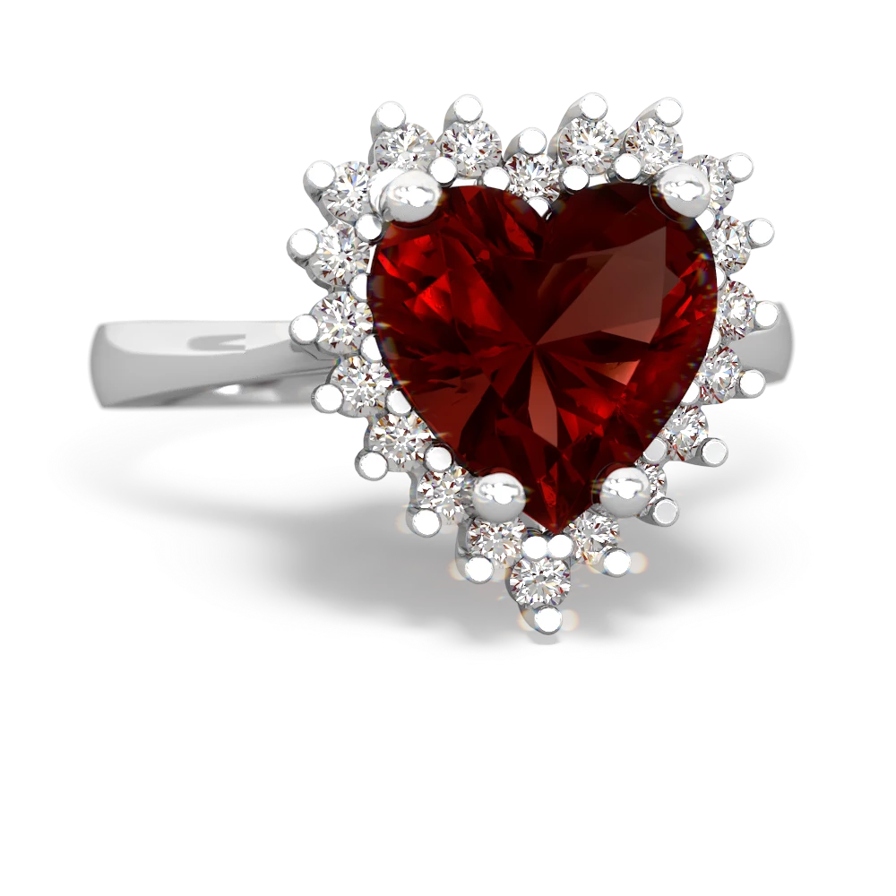 Garnet Sparkling Halo Heart 14K White Gold ring R0391