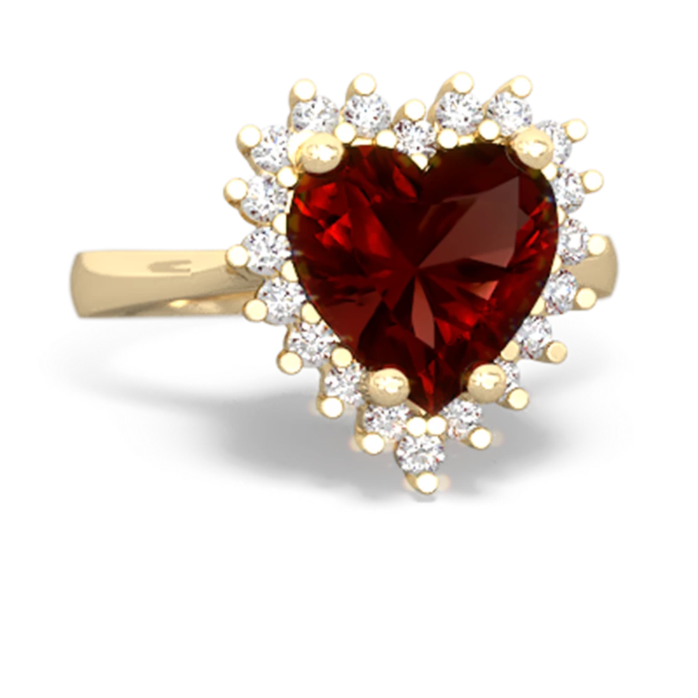 Garnet Sparkling Halo Heart 14K Yellow Gold ring R0391