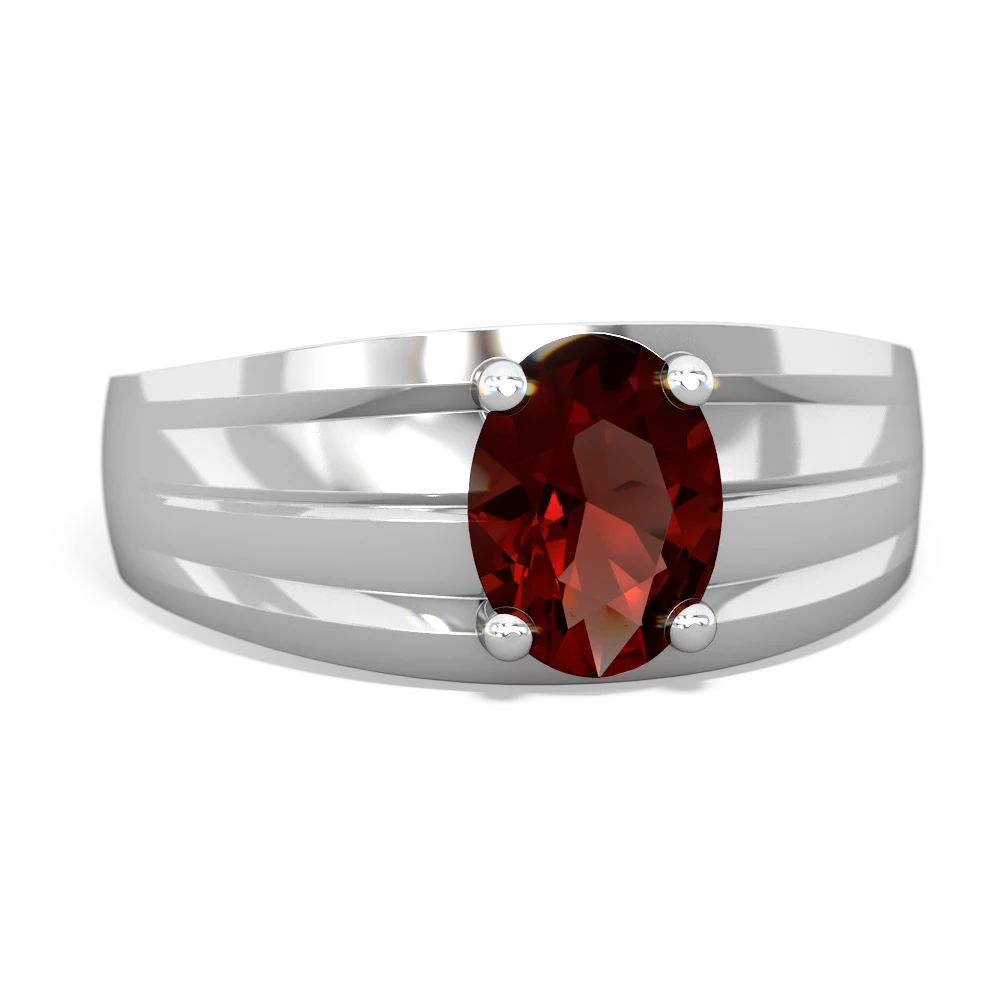 Garnet Men's Two Lane 14K White Gold ring R0363