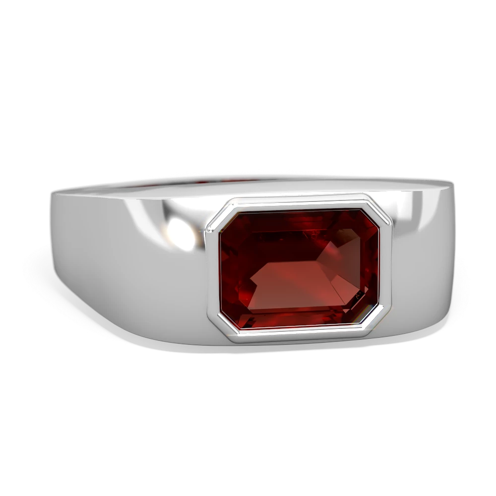Garnet Men's Emerald-Cut Bezel 14K White Gold ring R0410