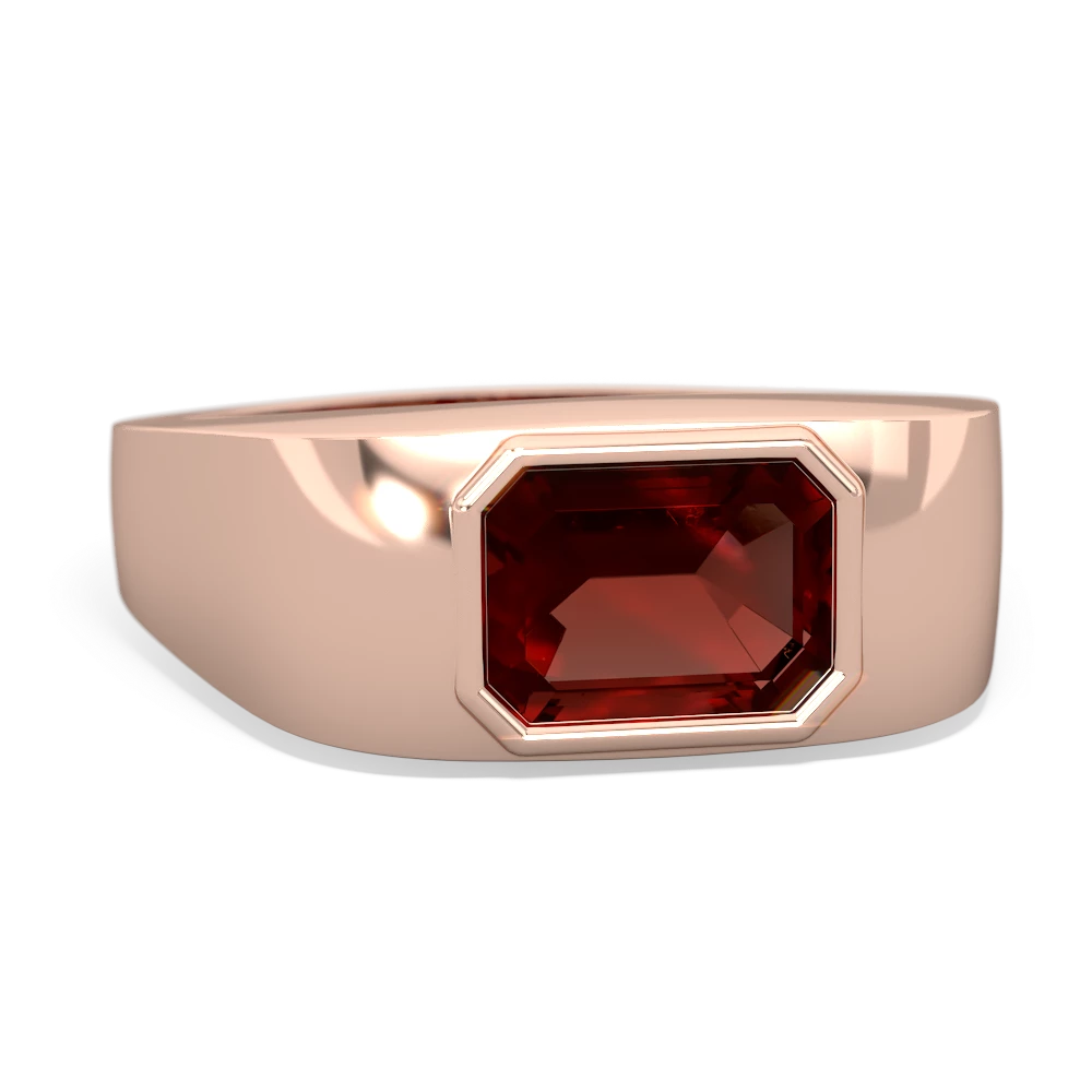 Garnet Men's Emerald-Cut Bezel 14K Rose Gold ring R0410