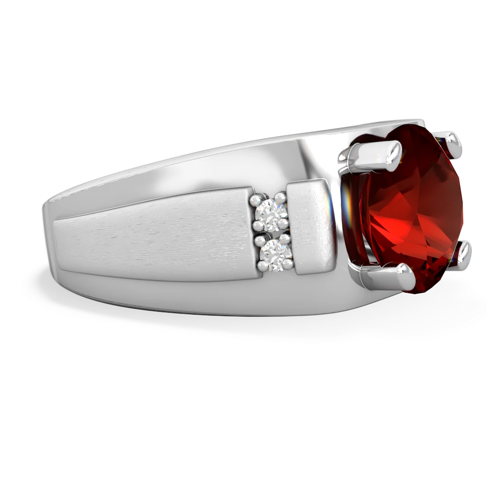 Garnet Men's 9Mm Round 14K White Gold ring R1822