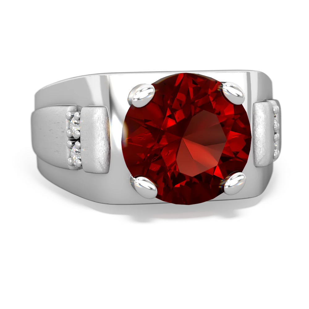 Garnet Men's 9Mm Round 14K White Gold ring R1822