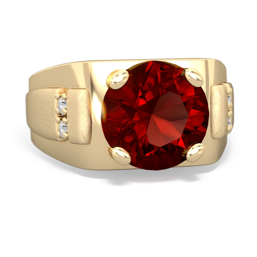 Garnet Men's 9Mm Round 14K Yellow Gold ring R1822