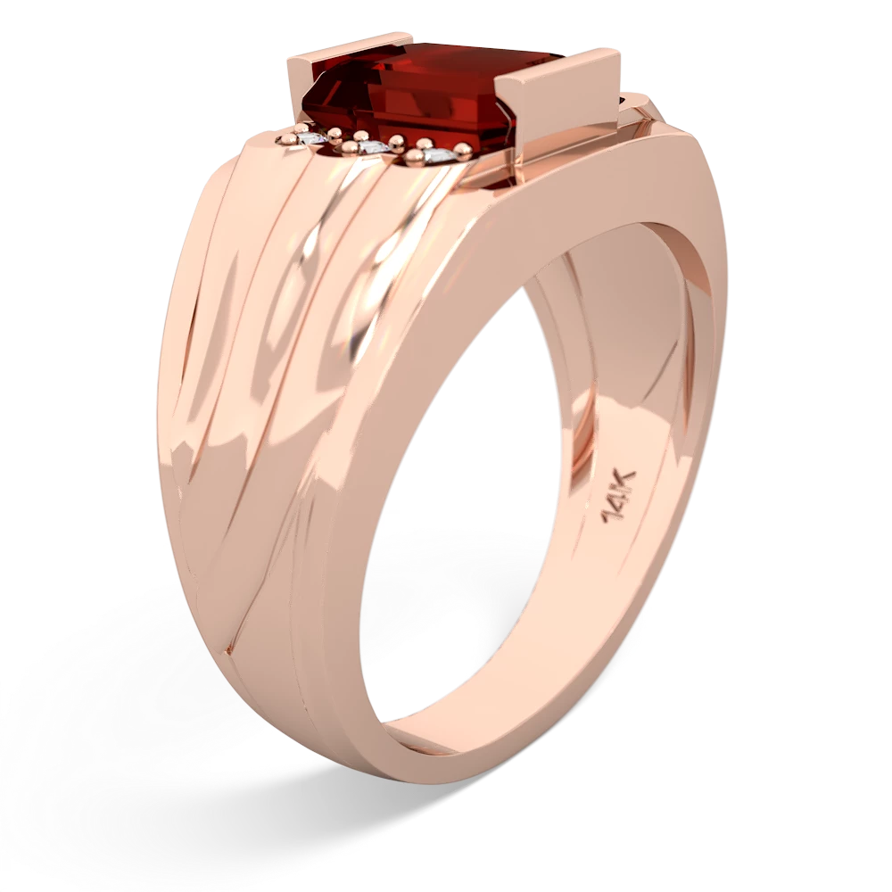 Garnet Men's 9X7mm Emerald-Cut 14K Rose Gold ring R1835