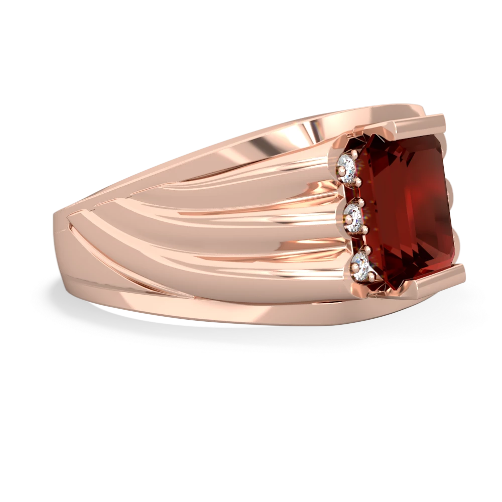 Garnet Men's 9X7mm Emerald-Cut 14K Rose Gold ring R1835