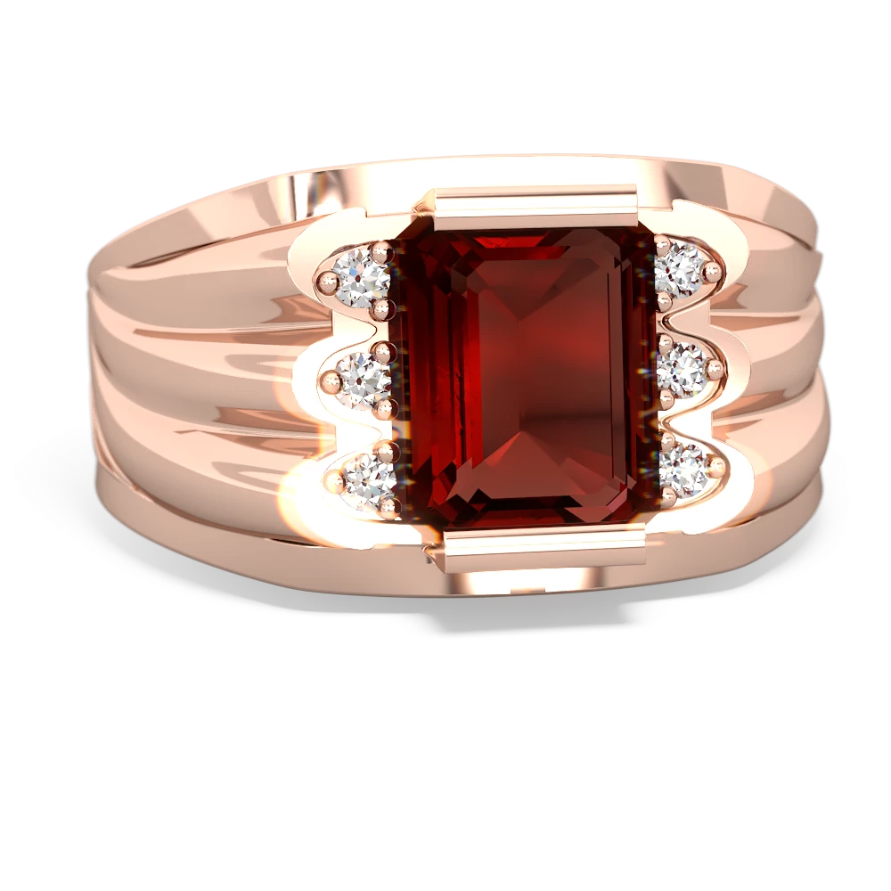 Garnet Men's 9X7mm Emerald-Cut 14K Rose Gold ring R1835