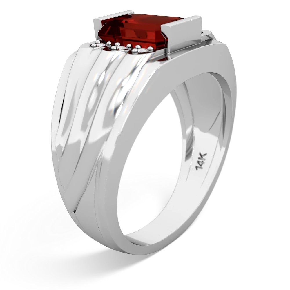 Garnet Men's 9X7mm Emerald-Cut 14K White Gold ring R1835