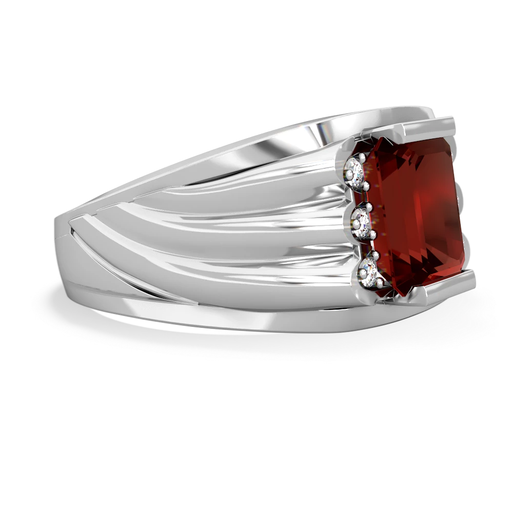 Garnet Men's 9X7mm Emerald-Cut 14K White Gold ring R1835