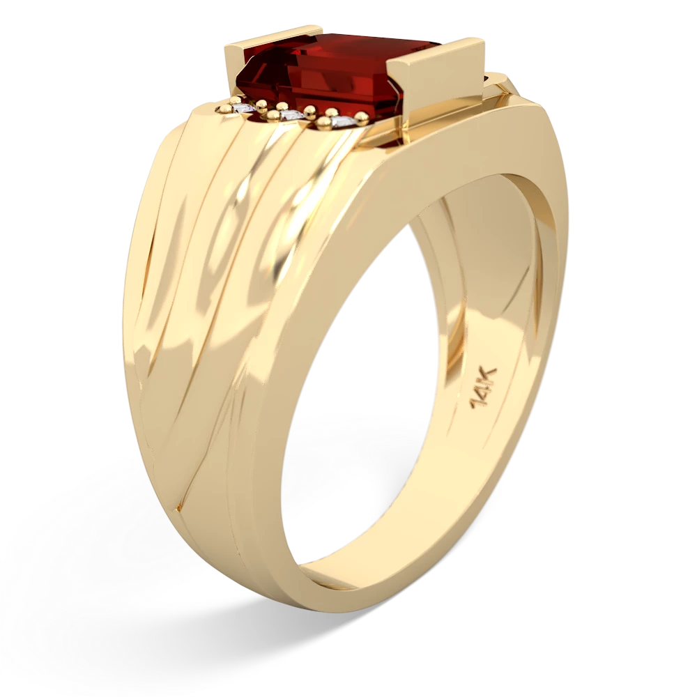 Garnet Men's 9X7mm Emerald-Cut 14K Yellow Gold ring R1835