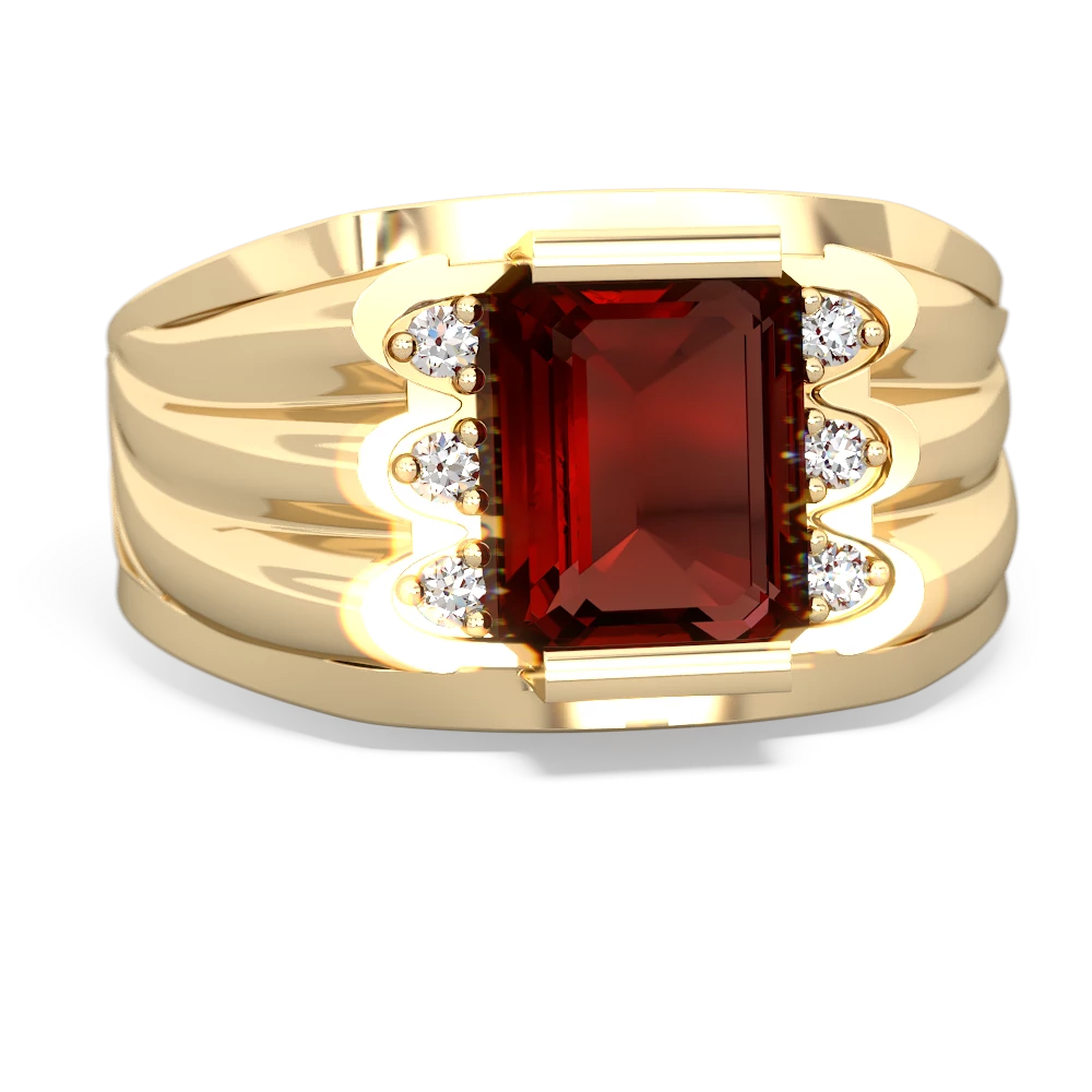 Garnet Men's 9X7mm Emerald-Cut 14K Yellow Gold ring R1835