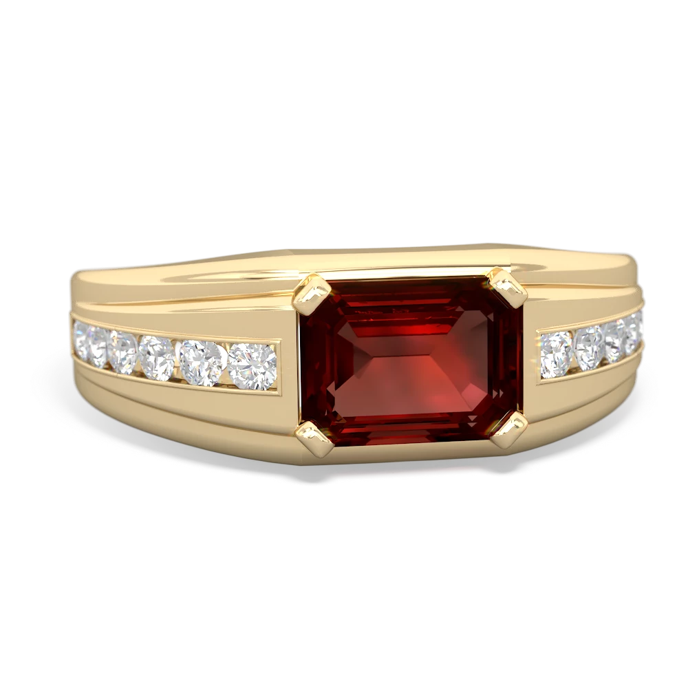 Garnet Men's Channel 14K Yellow Gold ring R0500 - front view