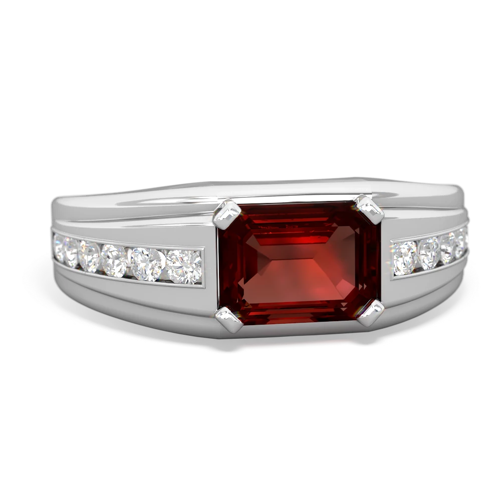 Garnet Men's Diamond Channel 14K White Gold ring R0500